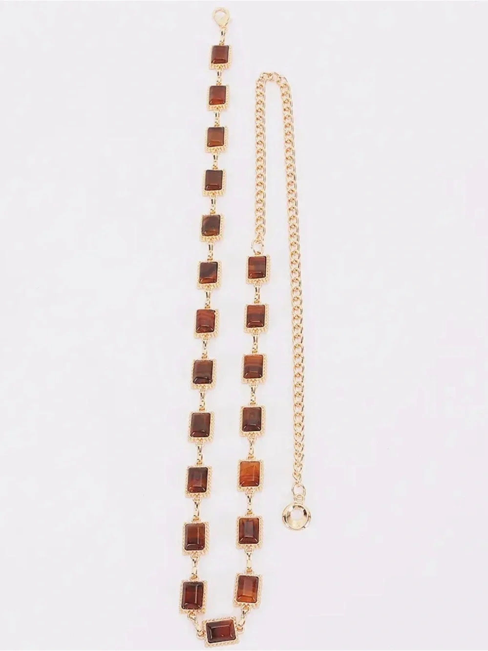Vintage Acrylic Metal Chain Belt - Gold & Brown